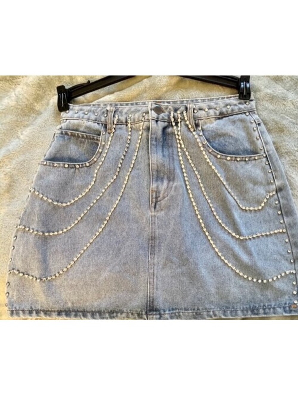 Audrey Parks Francesca’s Rhinestone Denim Mini Skirt NWOT Size XS